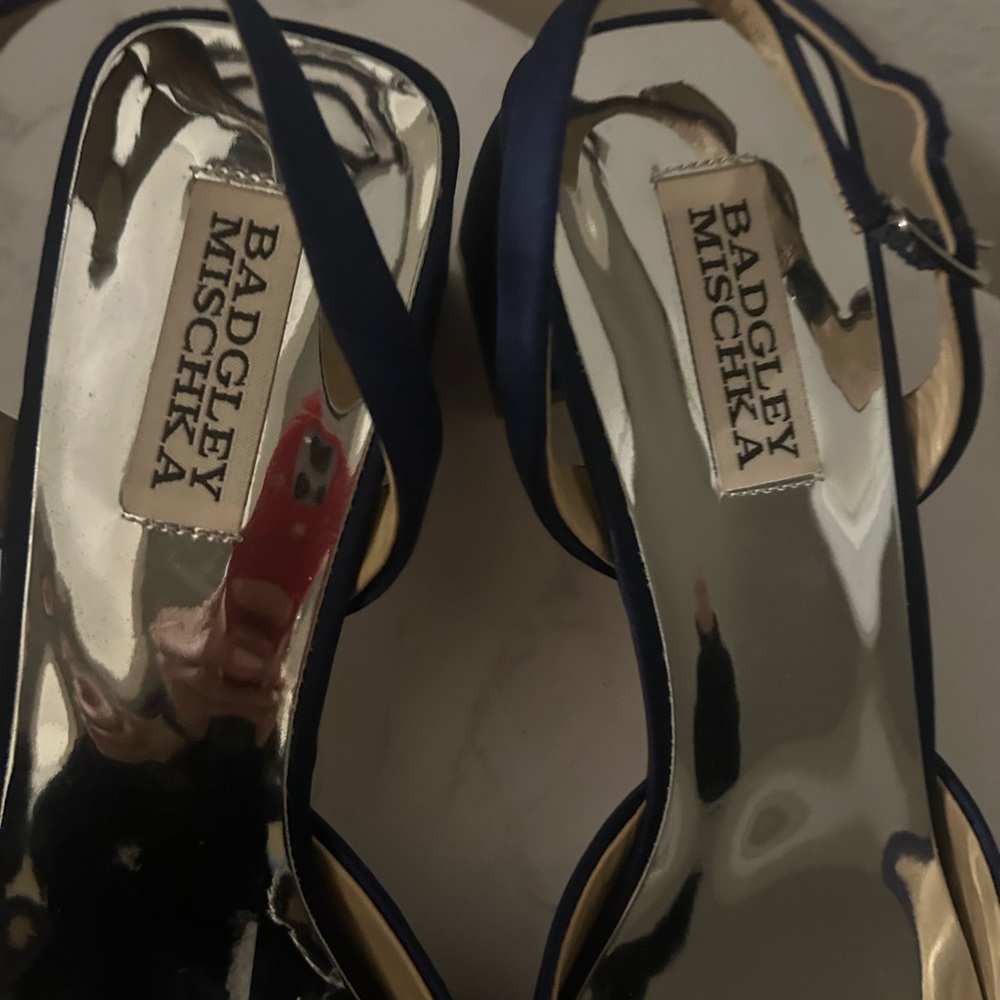 Badgley Mischka Navy Embellished Slingback Heels - Picture 6 of 11